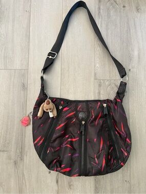 Kipling Abetha Crossbody Bag Gorilla Girlz Abstract Red Purple Leaf Pattern